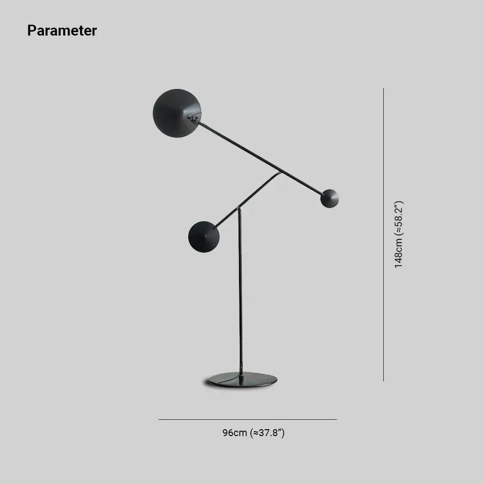 Lámpara de pie LED minimalista con brazos geométricos negros Cenvira – con medidas