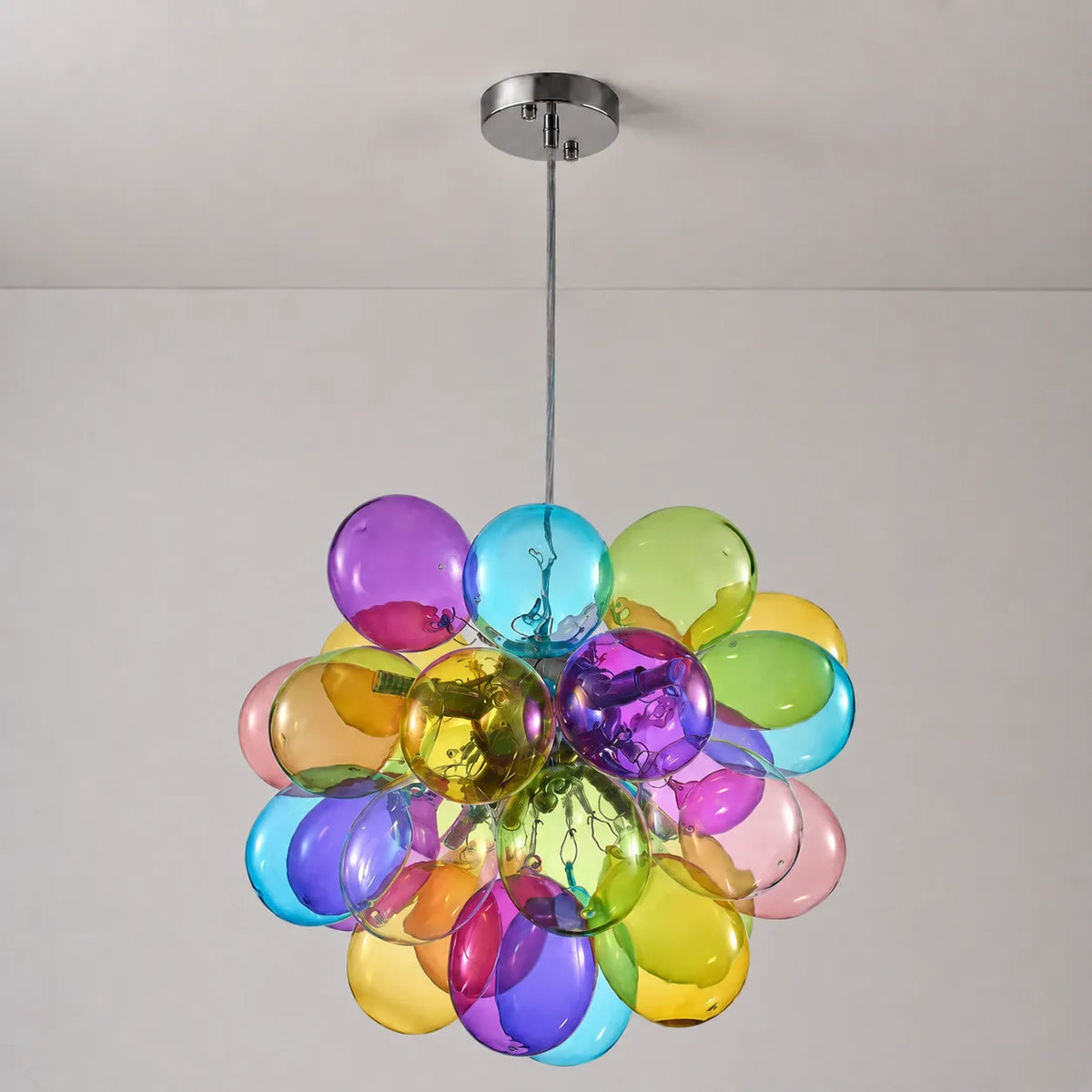 Lámpara de araña de burbujas multicolor Globira – de Ø 51 cm con burbujas de colores