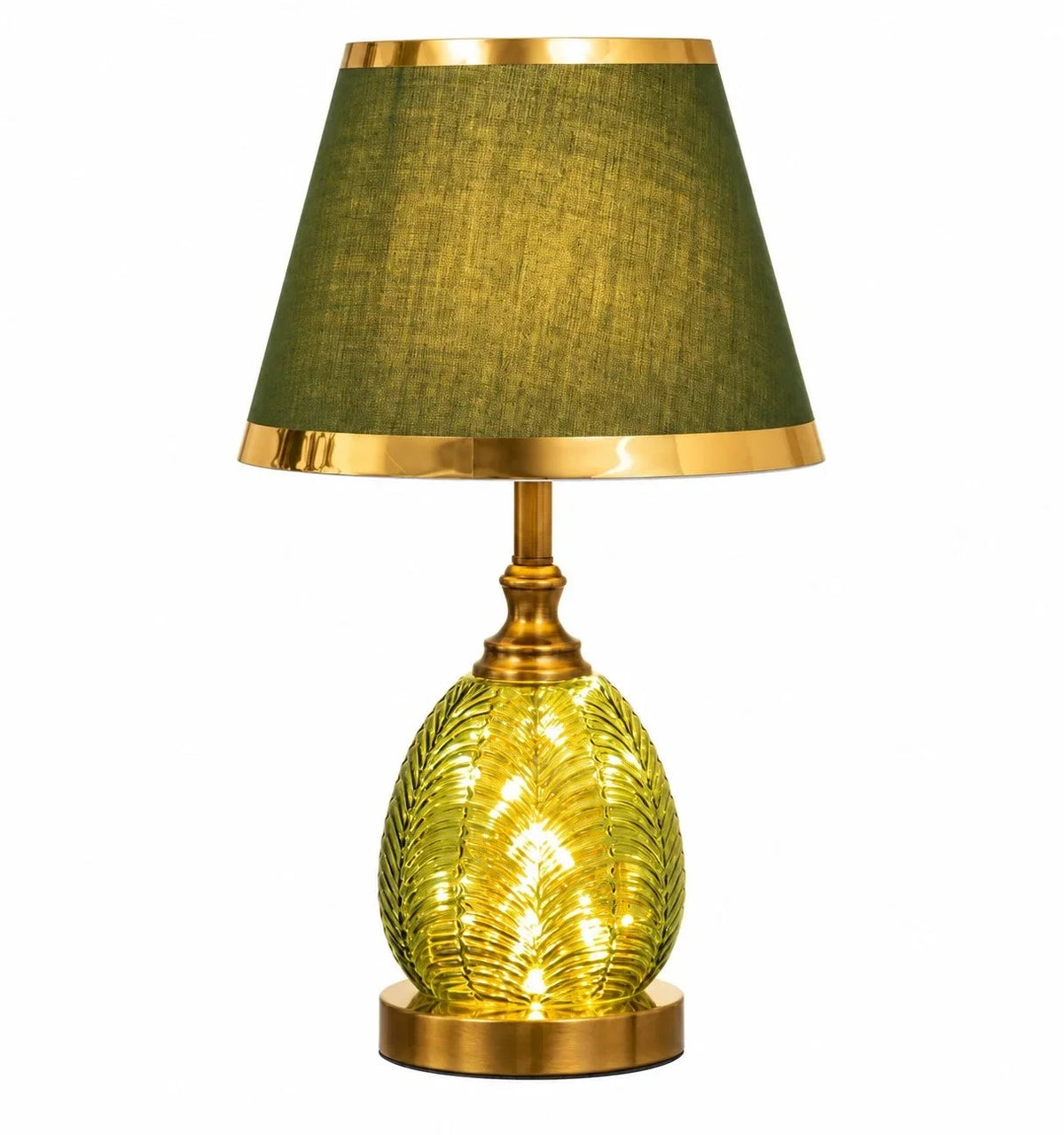 Lámpara de mesita de cristal verde Bosvela – con pantalla verde bosque