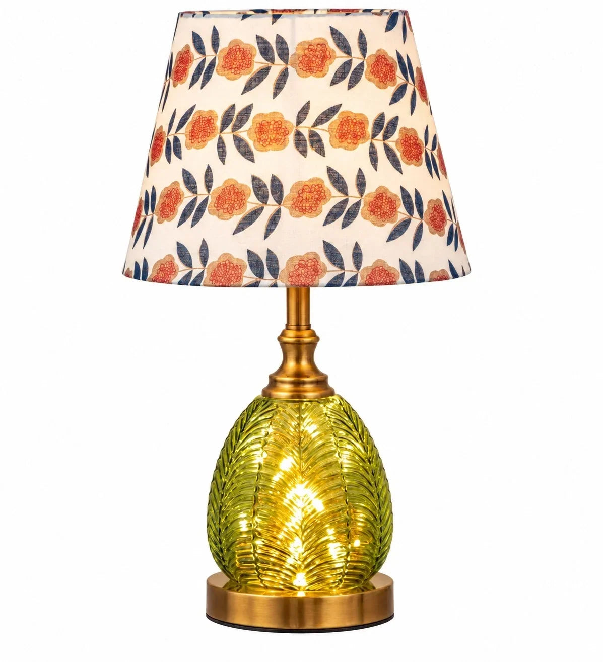 Lámpara de mesita de cristal verde Bosvela – con pantalla floral redonda