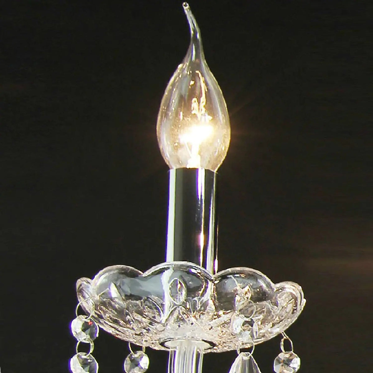 Lámpara de pie candelabro de cristal Bricela – detalle de la vela y el platillo de cristal