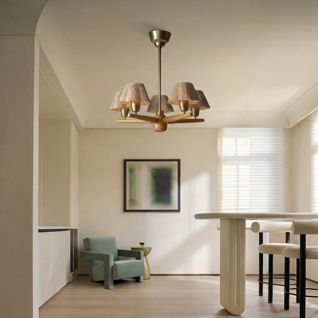 Lámpara de araña de madera Bosvira en un salón acogedor – imagen 21