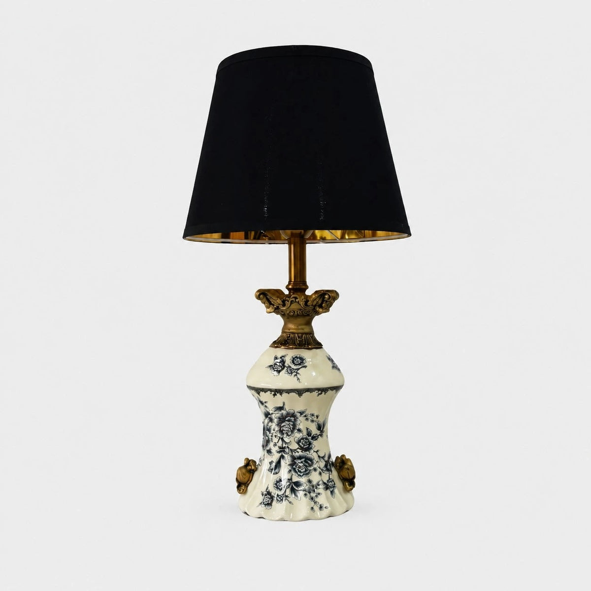 Sevrina - Lámpara de Mesa Vintage de Cerámica Regulable con Pantalla Negra