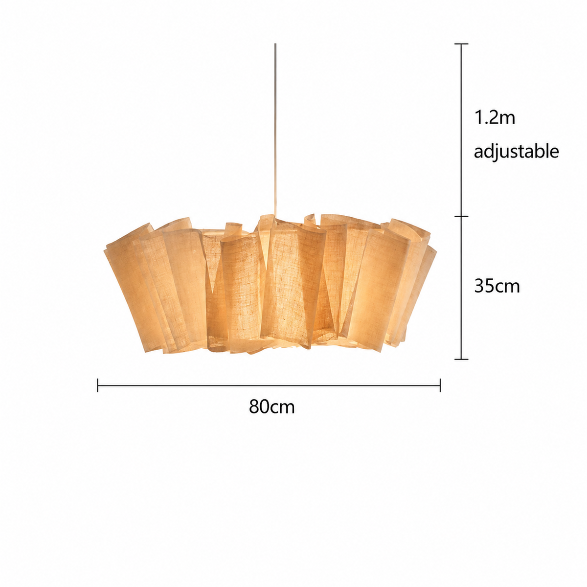 Lámpara colgante de tela plisada Doblara – medidas del modelo de 80 cm