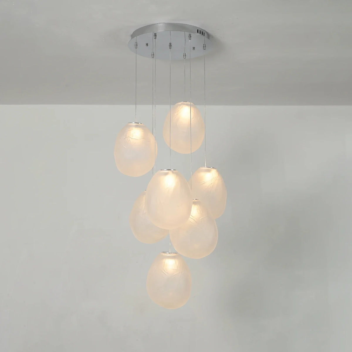 Lámpara de araña de cristal texturizado Guisela – con 7 luces en cristal blanco