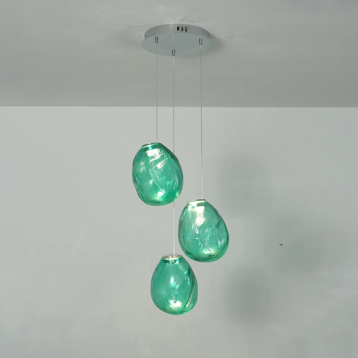 Lámpara de araña de cristal texturizado Guisela – con 3 luces en cristal verde