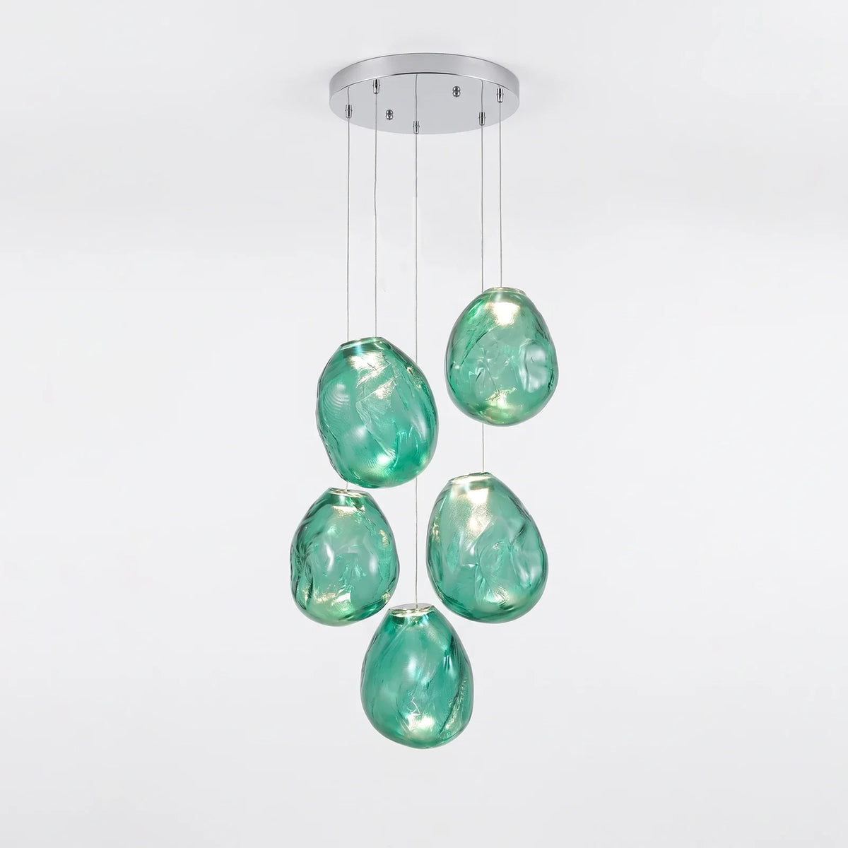 Lámpara de araña de cristal texturizado Guisela – con 5 luces en cristal verde