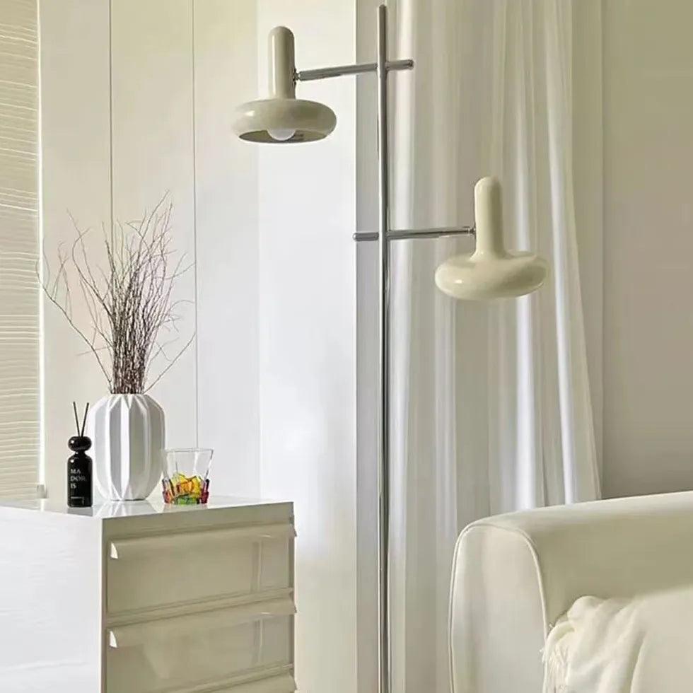 Roseta - Lámpara de Pie con Dos Focos Orientables de Metal Blanco