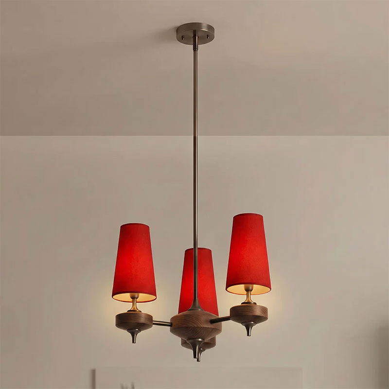 Lámpara de araña con pantallas de terciopelo Cuadrante – 3 luces, terciopelo rojo