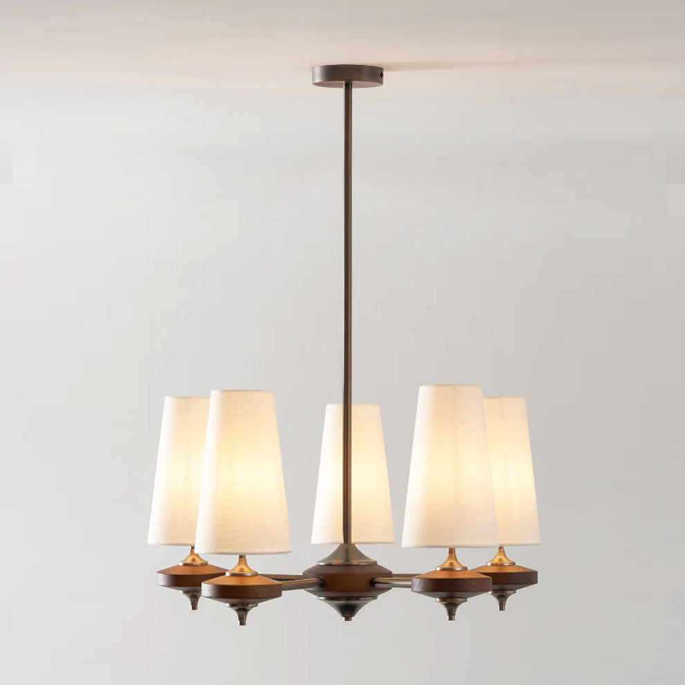 Lámpara de araña con pantallas de terciopelo Cuadrante – 5 luces, terciopelo marfil