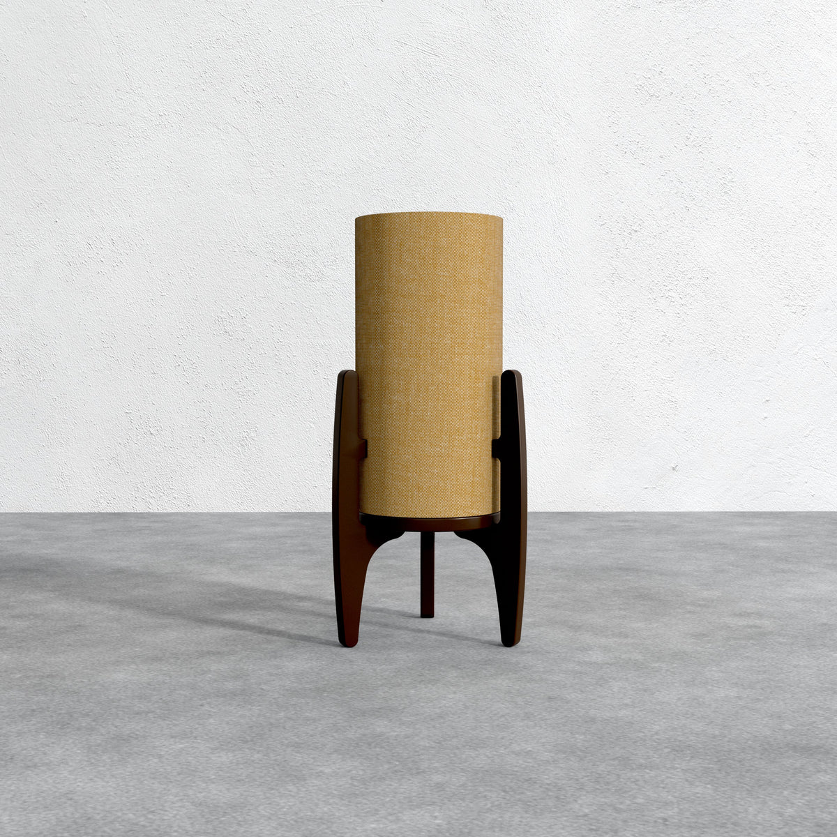 Lámpara de mesa de lino y madera Velasca – en bronce oscuro apagada