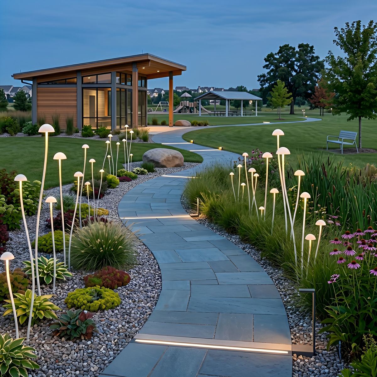 Baliza LED de jardín Lumbrela en un jardín – imagen 11