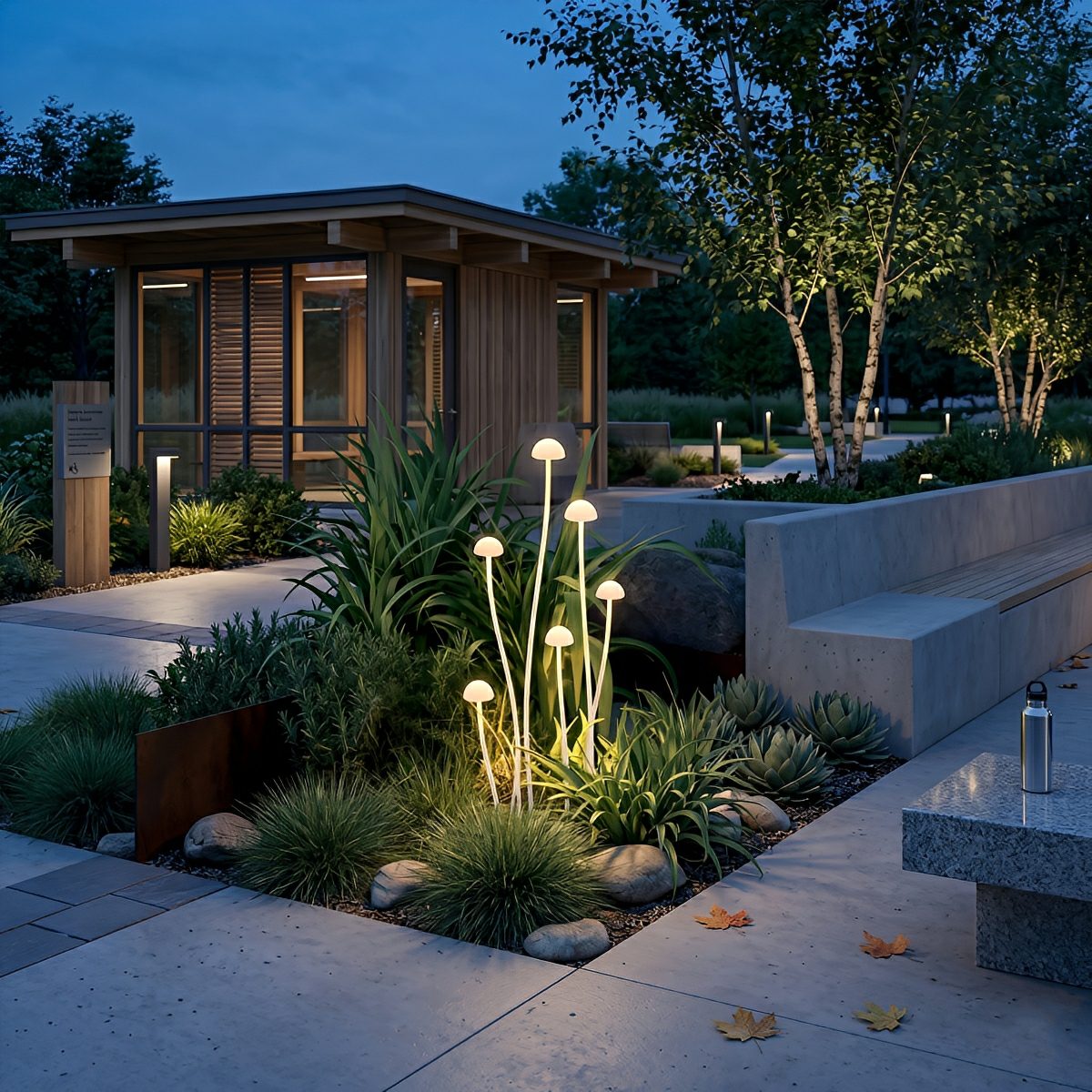 Baliza LED de jardín Lumbrela – grupo entre plantas