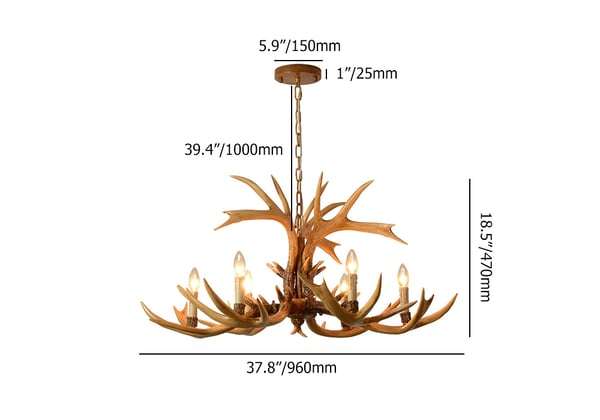 Lámpara de araña de astas de ciervo Astena – plano con medidas
