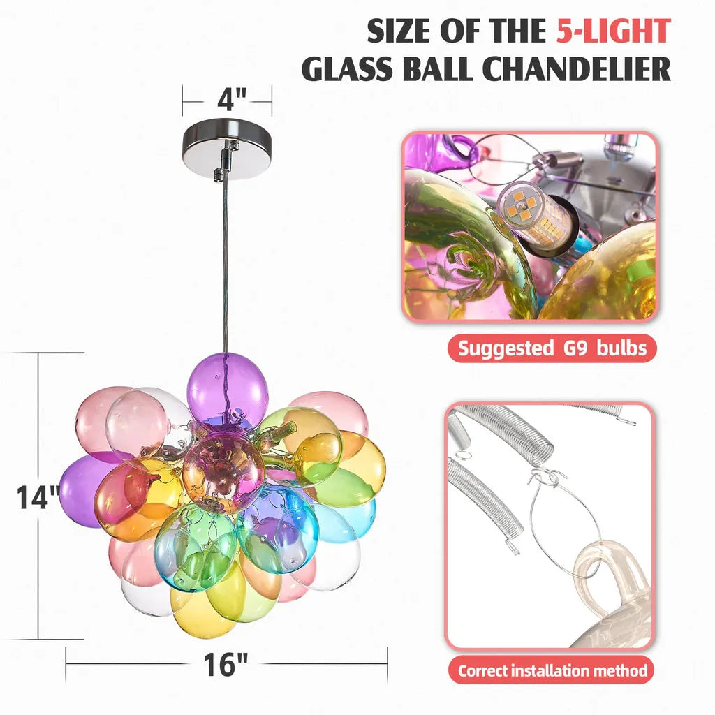 Lámpara de araña de burbujas multicolor Globira – medidas de la versión de 5 luces