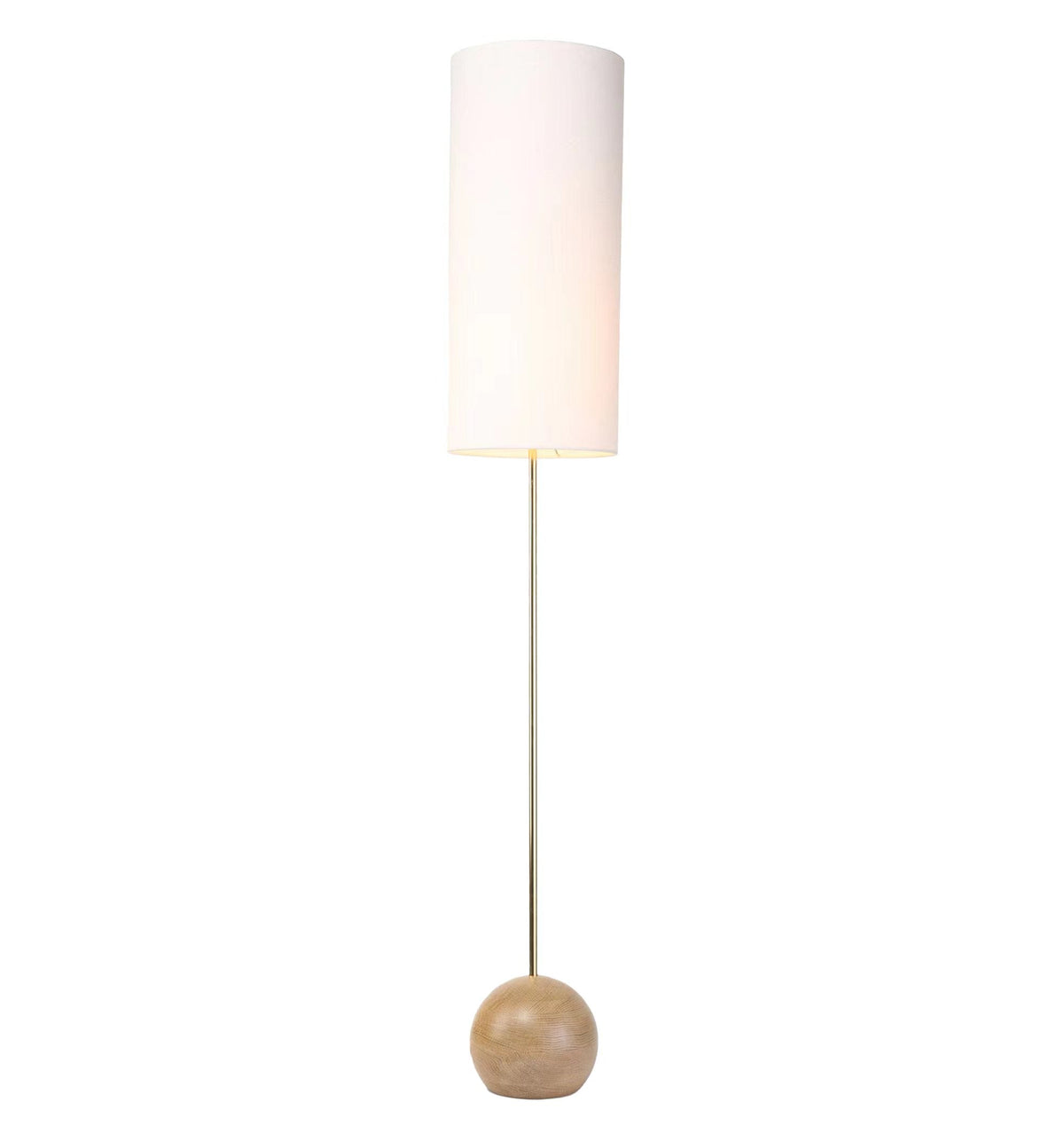 Lámpara de pie con pantalla cilíndrica de tela Lomia – con base esférica de madera