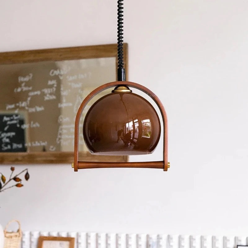 LuzVérsatil - Lámpara Colgante Retro de Madera y Vidrio