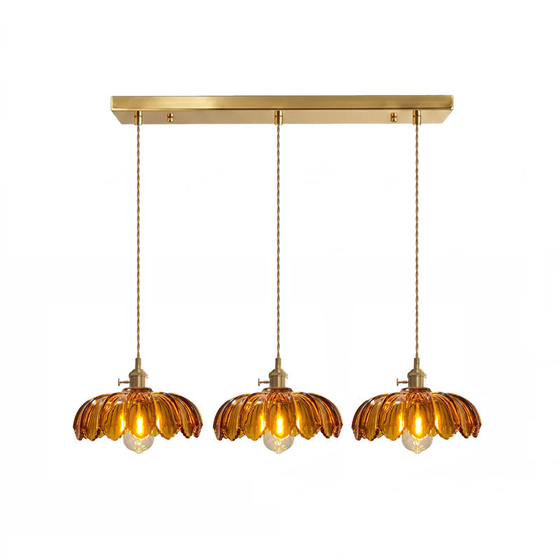 Lámpara colgante retro de latón Esmalda – 3 luces cristal ámbar