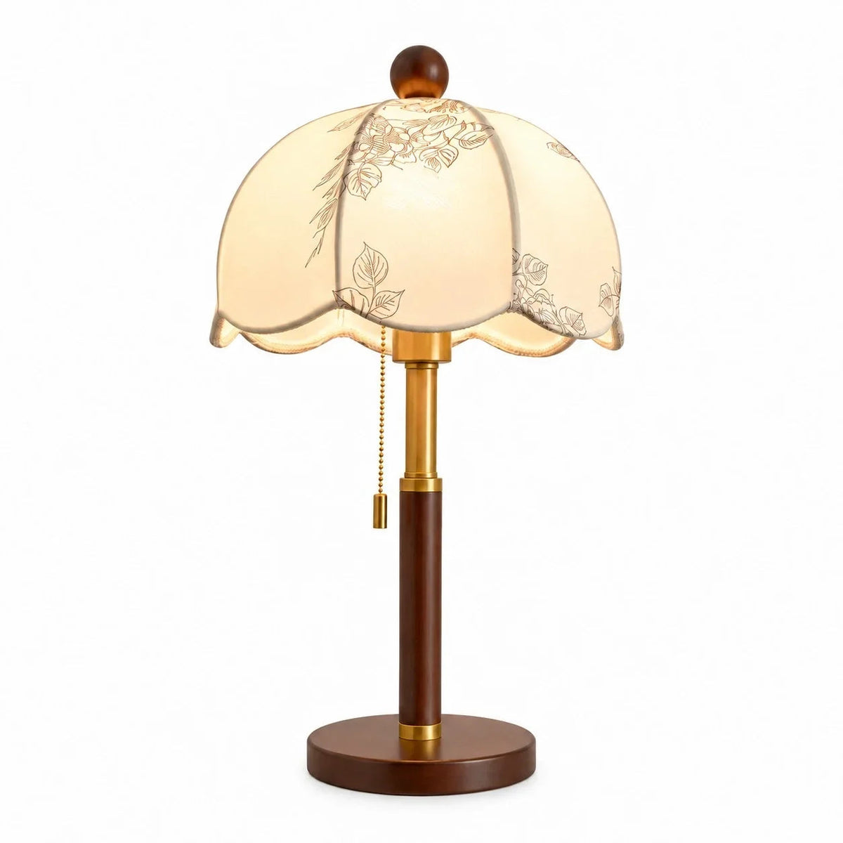 Evelia - Lámpara de Mesa Vintage con Pantalla de Tela y Base de Madera