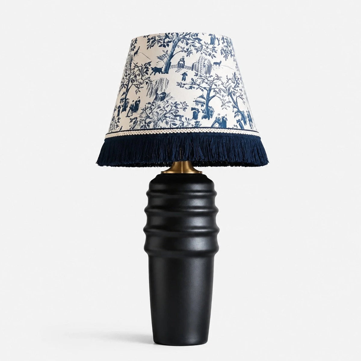 Toalba - Lámpara de Mesa de Cerámica Negra con Pantalla Bordada o Toile