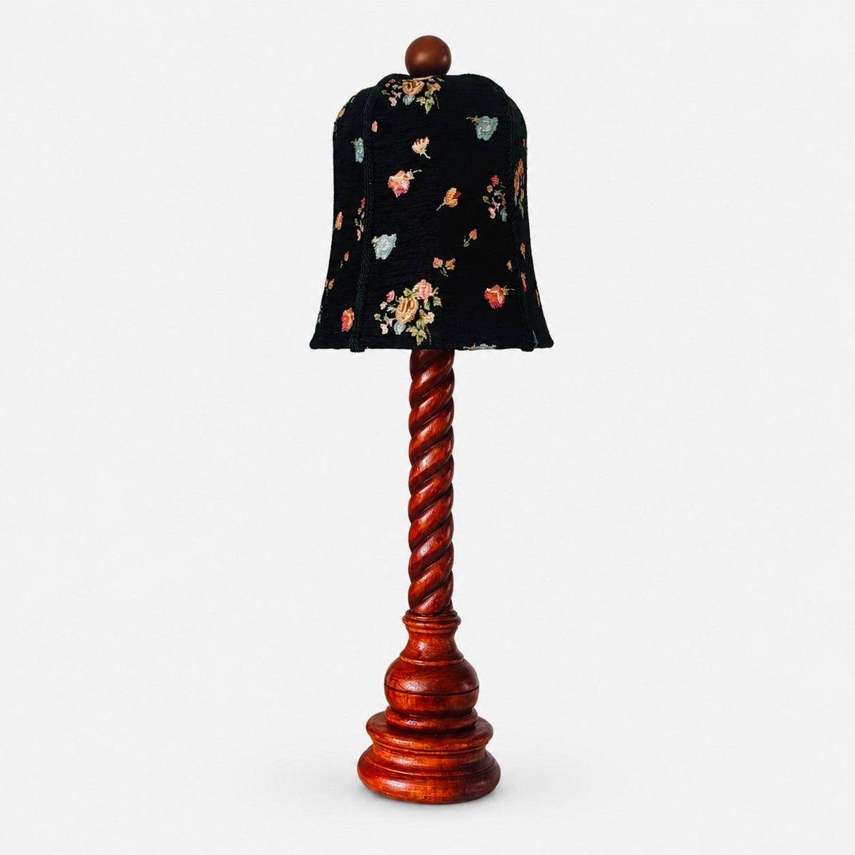 Lámpara de mesa de madera torneada con pantalla floral Torcela – vista principal