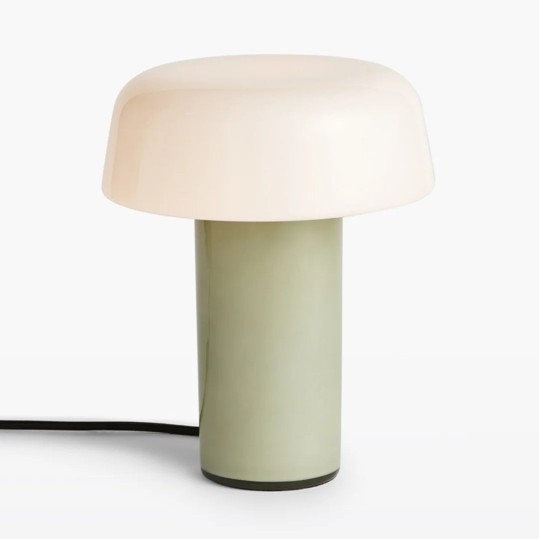 Lámpara de mesa seta de vidrio Feluna – versión salvia con cúpula de vidrio opal