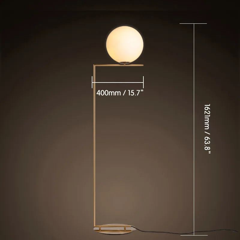 Lámpara de pie globo de cristal opal Vidalba – medidas 40 x 162 cm