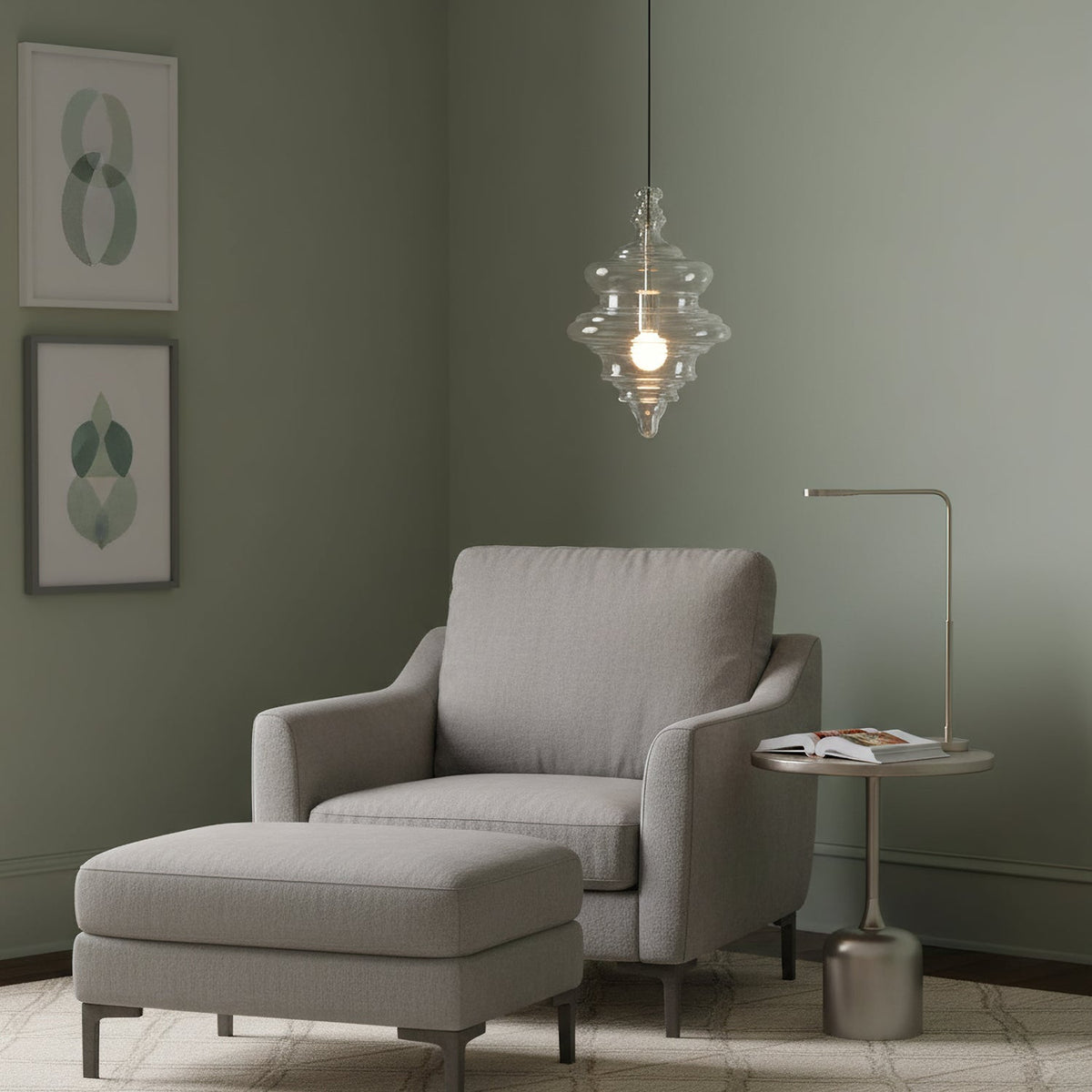 Lámpara colgante de cristal Fluvia sobre una mesa de comedor – imagen 12