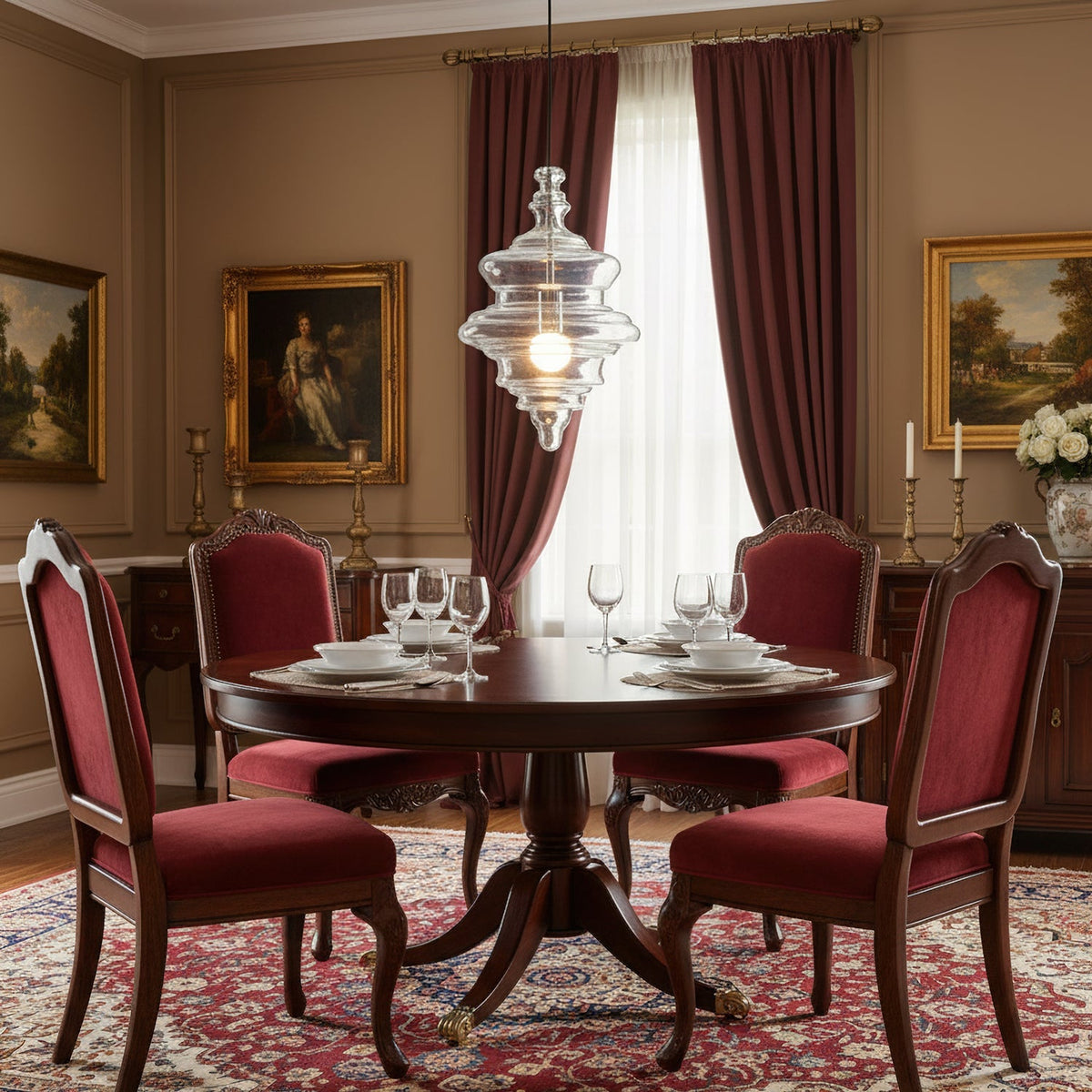Lámpara colgante de cristal Fluvia sobre una mesa de comedor – imagen 7
