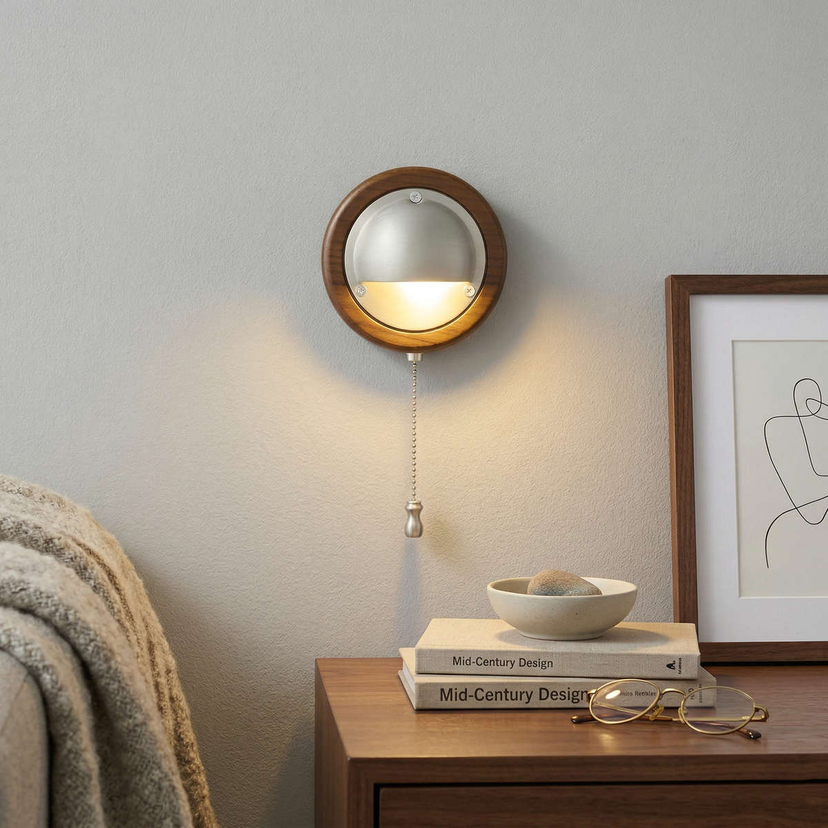 Aplique de pared de madera Fresna – pantalla plateada
