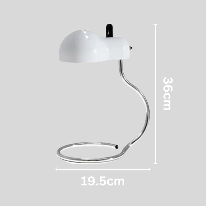 Lámpara de mesa retro Frisola con base en espiral – blanca con medidas en centímetros