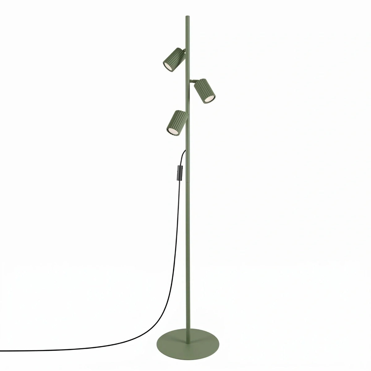 Lámpara de pie con tres focos orientables Kolira – en verde oliva