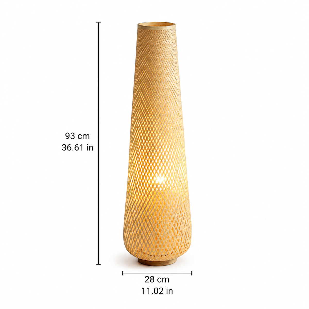 Lámpara de pie de bambú Bambela – con medidas de 93 cm de alto y 28 cm de diámetro