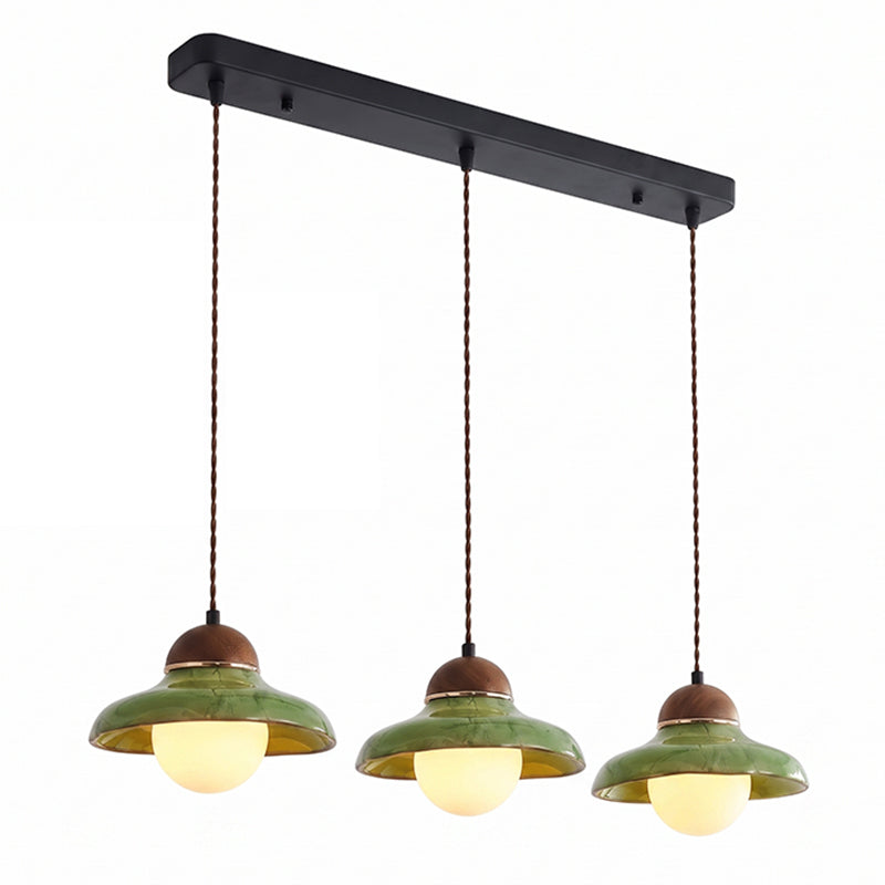 Lámpara colgante de nogal y cristal verde Glaura – 3 luces