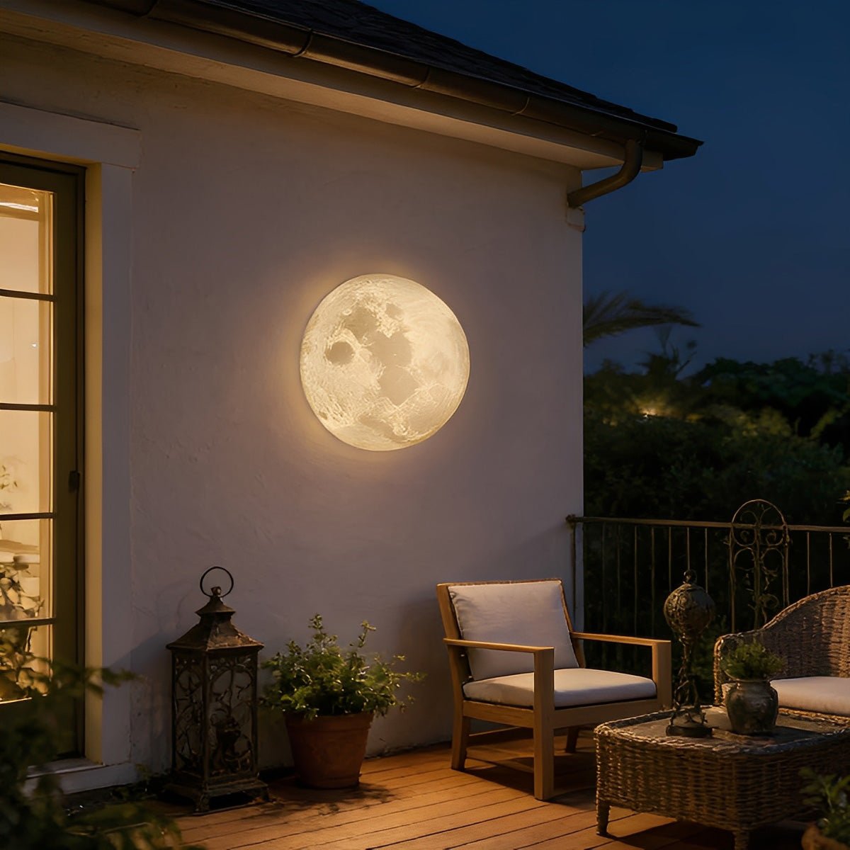 Aplique de pared exterior Lunoro – en la fachada de una casa de noche