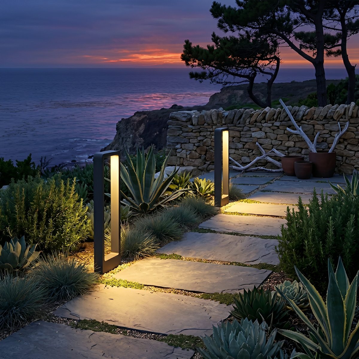Baliza de jardín LED Ibrena en un jardín moderno – imagen 5