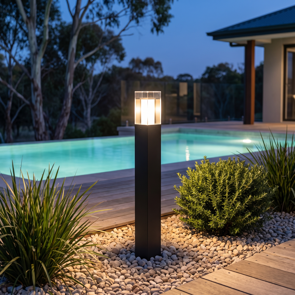 Ikora - Baliza de Jardín LED Columna Cuadrada de Aluminio Negro Minimalista