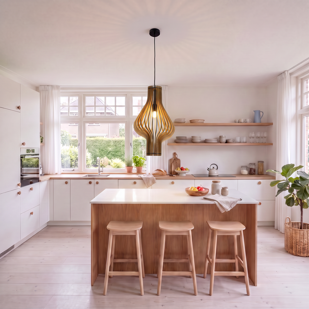 Lámpara colgante de madera Arbela sobre una mesa de comedor – imagen 9