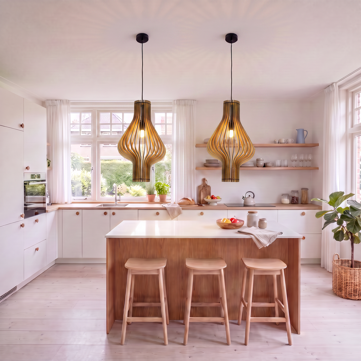 Lámpara colgante de madera Arbela sobre una mesa de comedor – imagen 8
