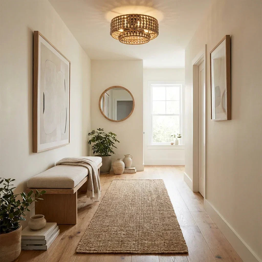 Lámpara de techo de cuentas de madera Ristra en un salón boho – imagen 3