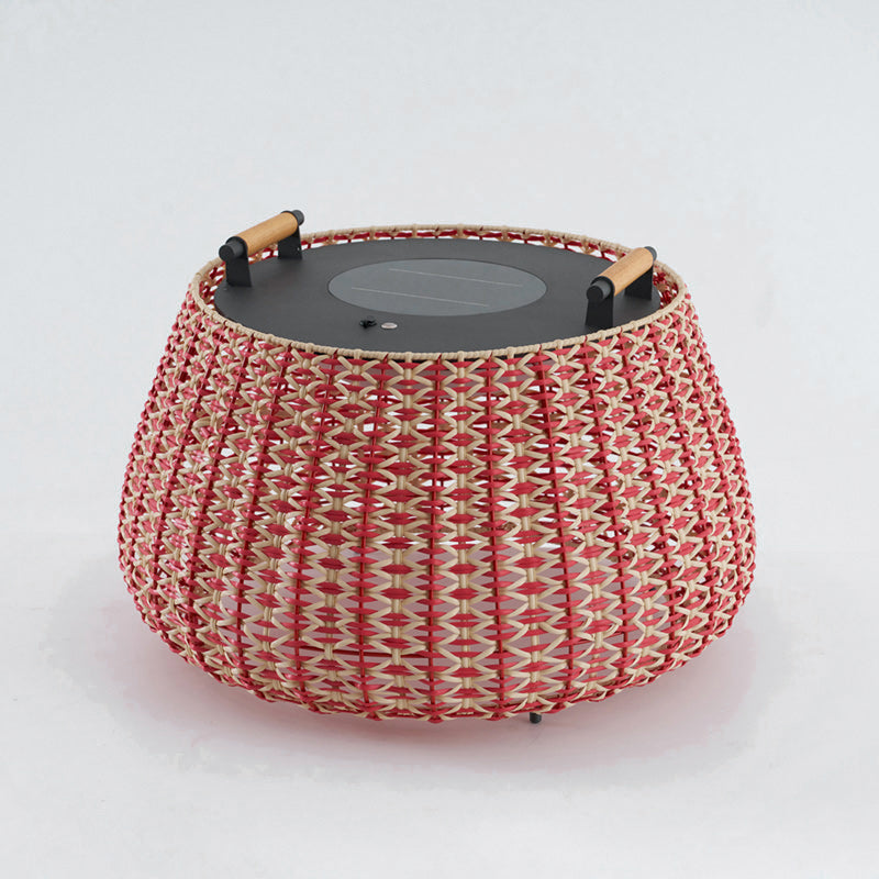 Jalesca - Farol de Suelo Solar de Ratán Sintético Rojo y Beige con Asas