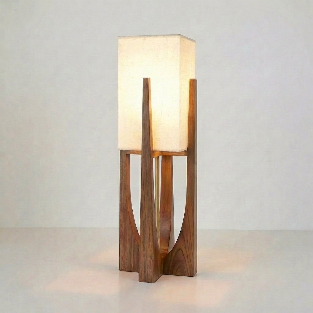 Hondina - Lámpara de Pie Japonesa de Madera con Pantalla de Tela