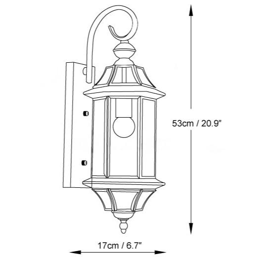Farol de pared exterior de latón Jaroda – dibujo con medidas