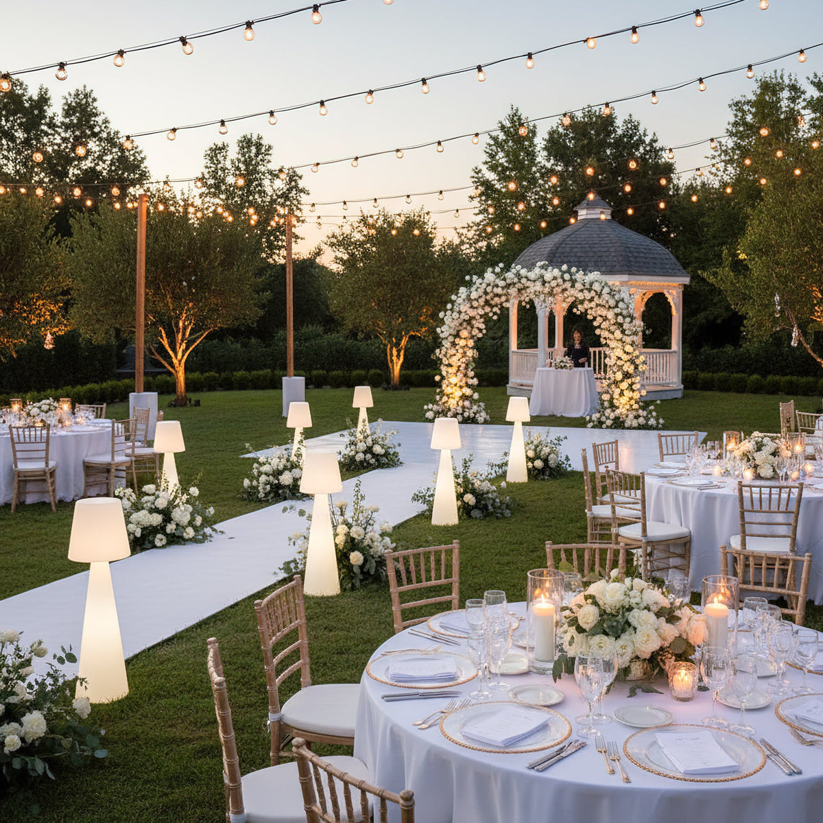 Lámpara de pie exterior Jelisa – en una celebración al aire libre
