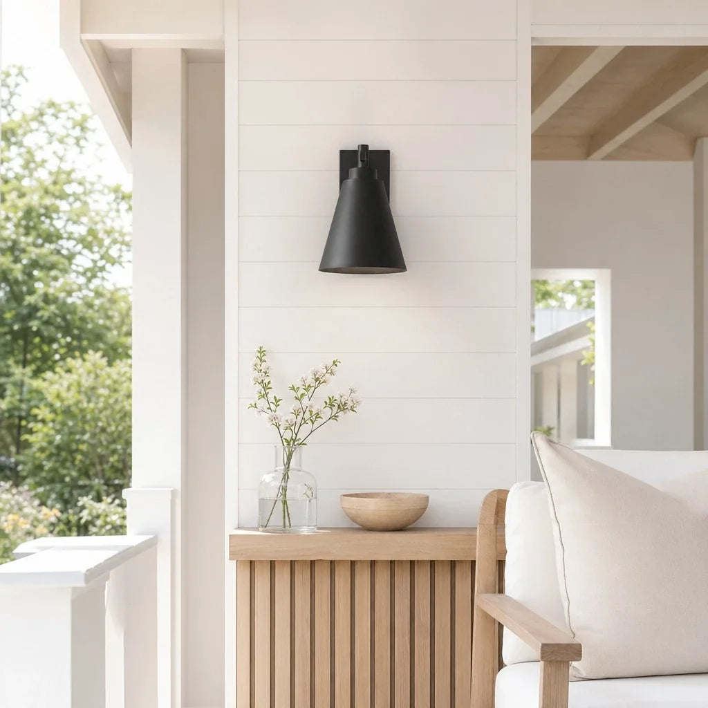 Aplique de pared exterior Jodela – negro mate en un porche