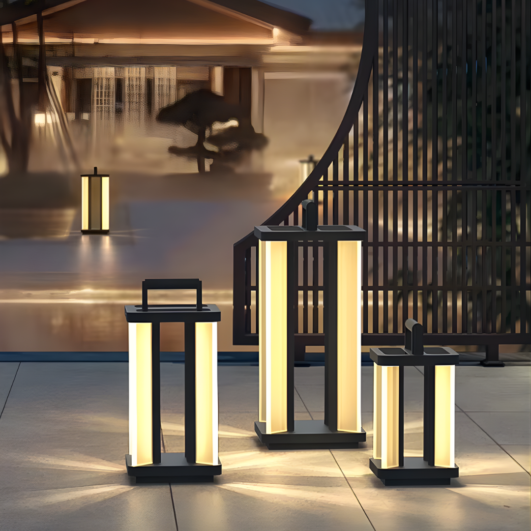 Farol de suelo exterior Jolina – en una escalera de jardín
