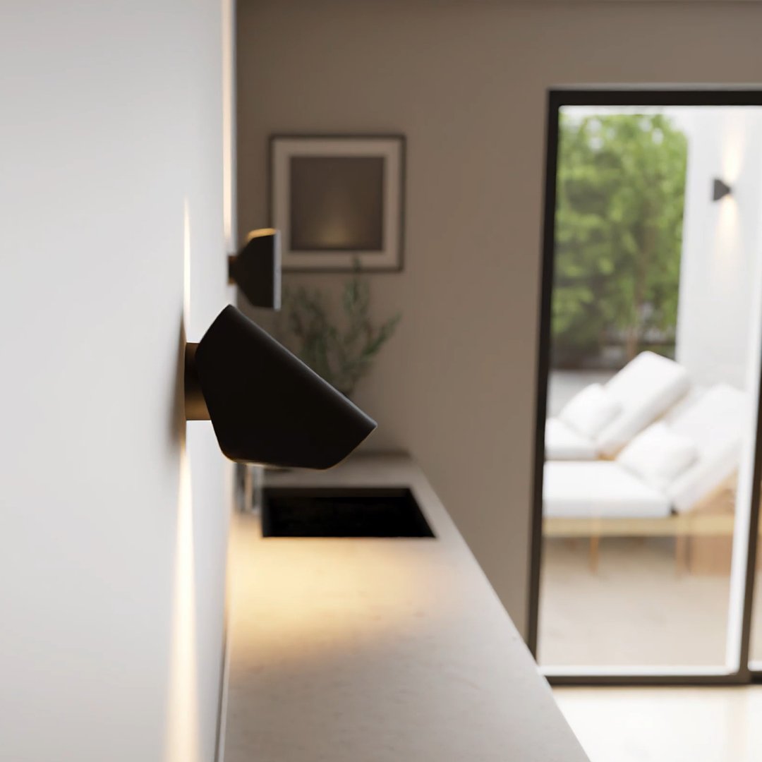Aplique de pared orientable Jovira – negro de perfil girado