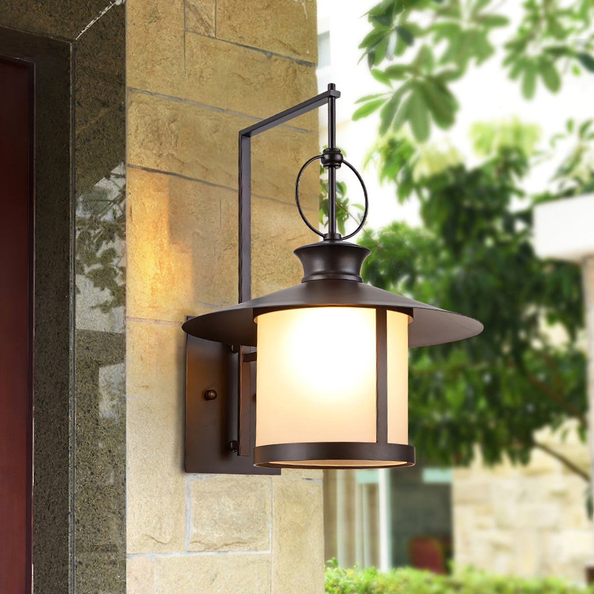 Jucela - Aplique de Pared Exterior Farol Retro de Hierro y Cristal