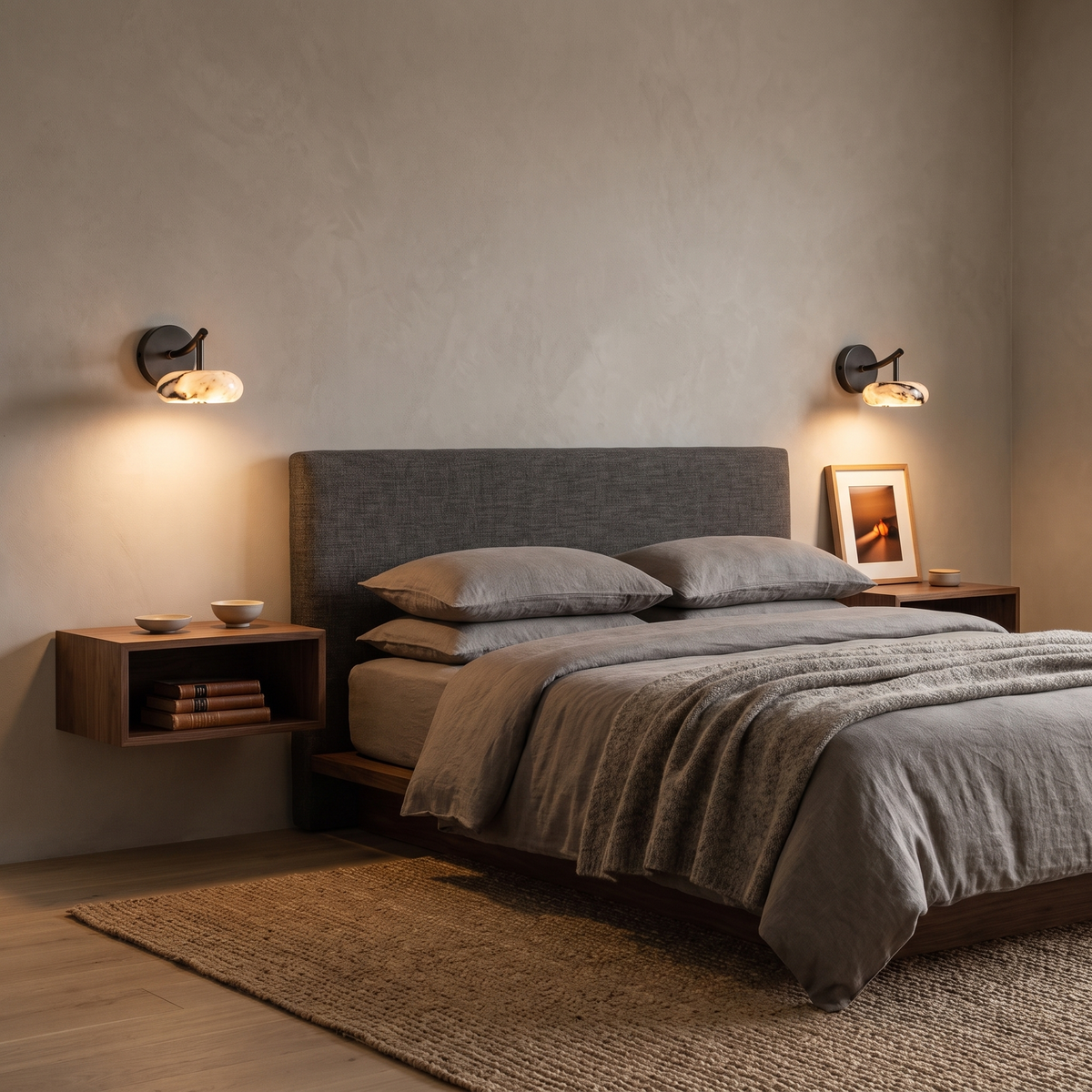 Aplique de pared LED de mármol Wacanto – en pareja junto a la cama
