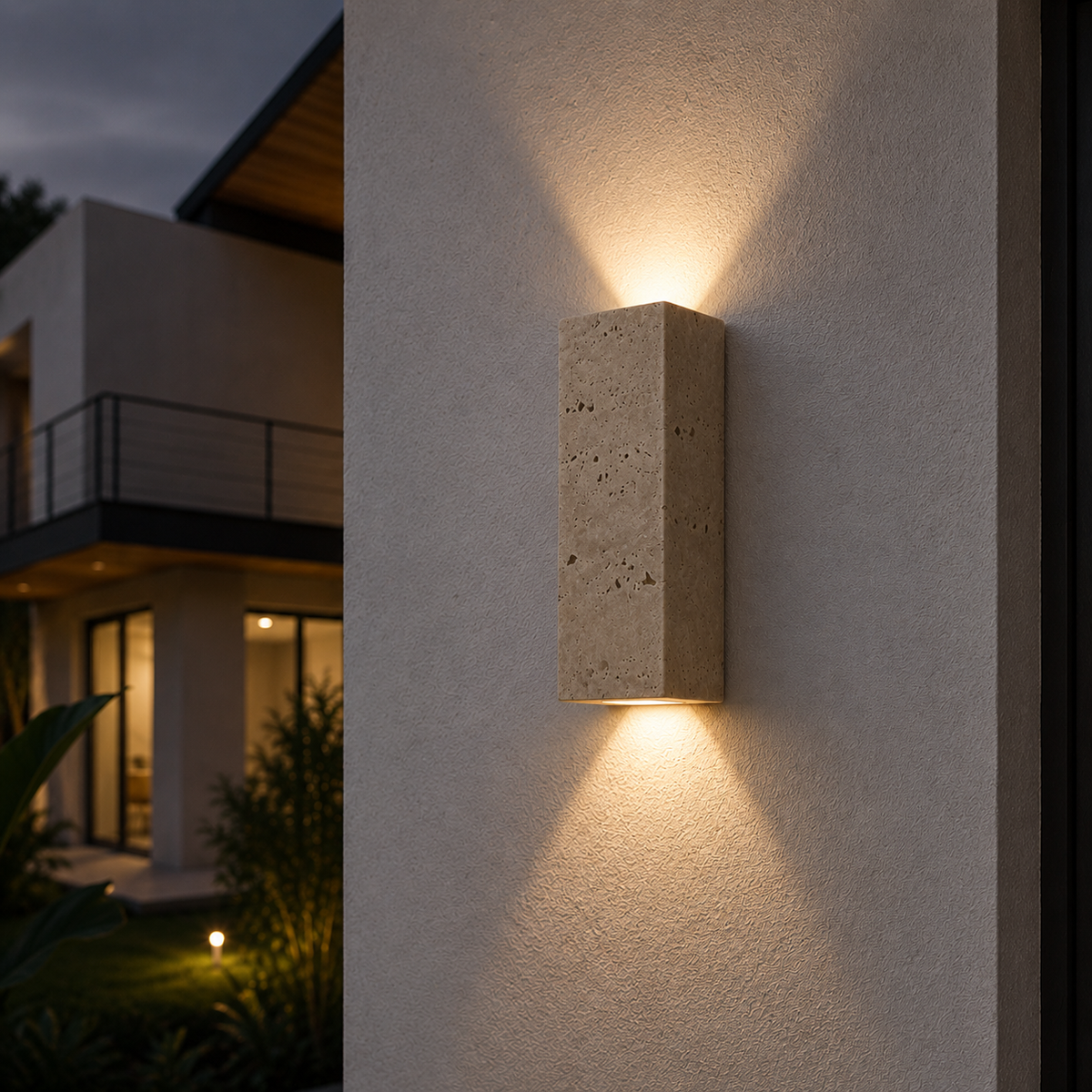 Aplique de pared exterior Kopala de travertino – versión rectangular de noche